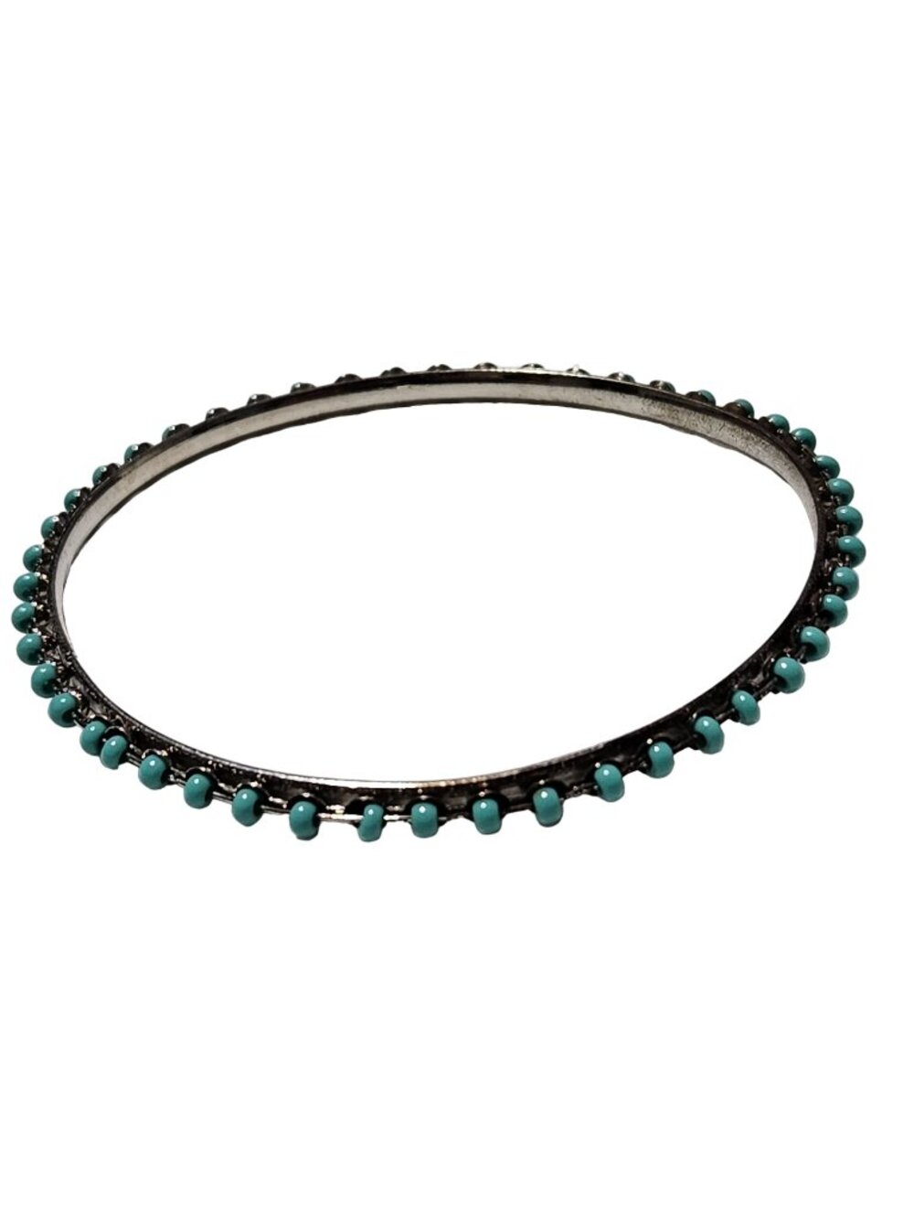 Vintage Southwestern Bangle Bracelet Blue Beads Silver Tone Western Jewelry